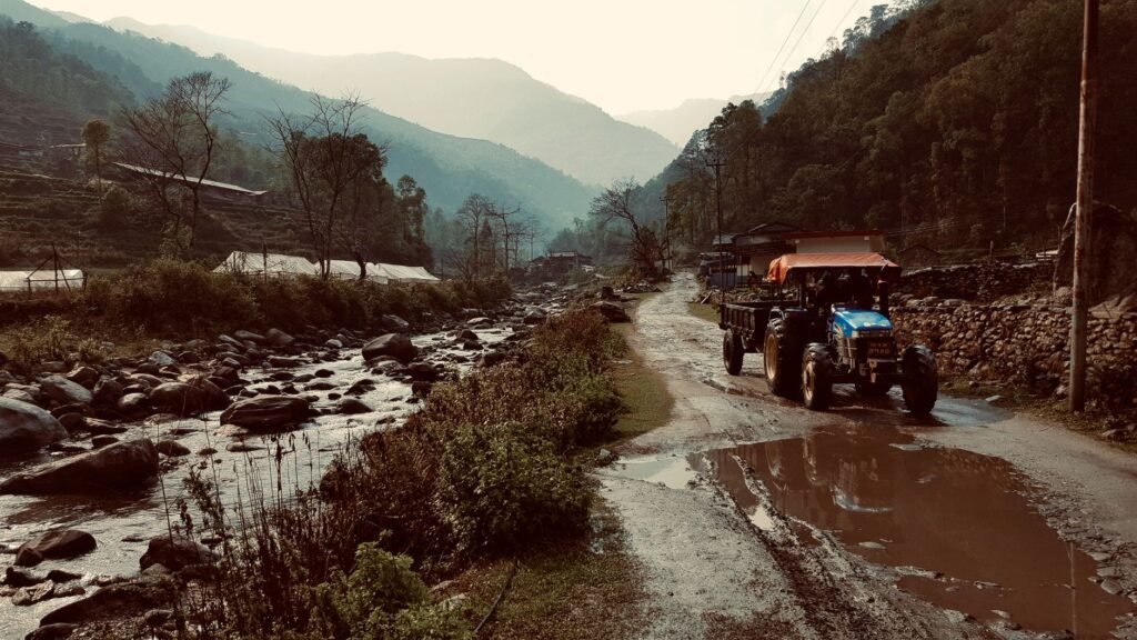Kakadbhitta Sitapuri road blacktopping: rural road in Nepal where paving work is underway