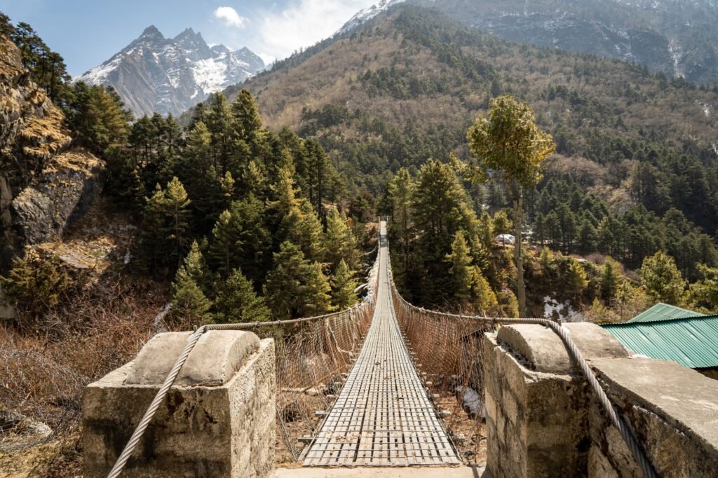 Syafrubesi Bailey bridge foundation construction site in Rasuwa, Nepal