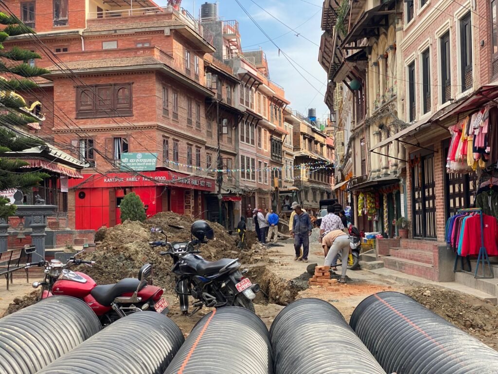 Kathmandu road safety markings: night road work in Nepal