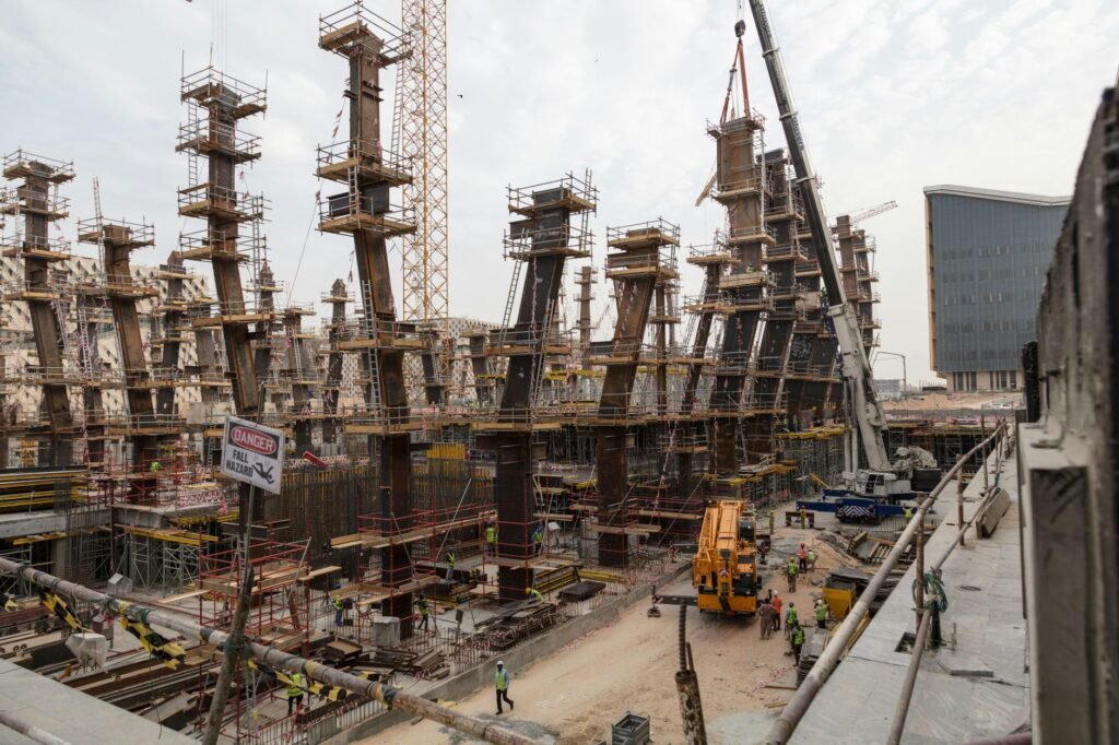 Nepal construction price adjustment: busy construction site with steel framework