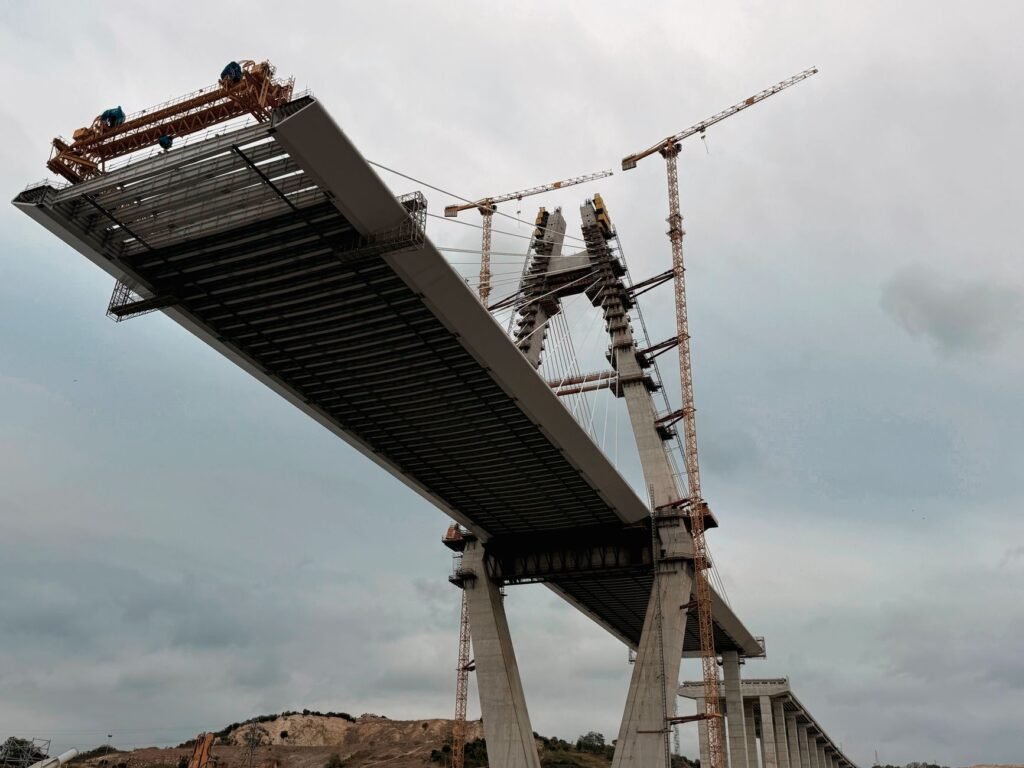 Arughat Bailey bridge foundation work: Bailey bridge under construction in Nepal