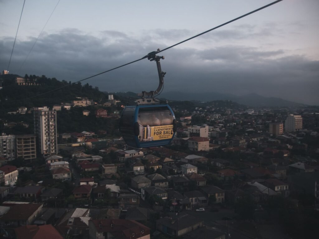 Biratnagar string transport: a cable car over city buildings